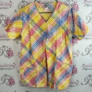 G.a.l.s of California multicolor bright Plaid Button-Up Top tshirt tee